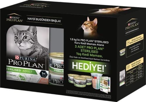 Pro Plan Sterilised Kısırlaştırılmış Kediler İçin Somonlu Kedi Maması 1,5 kg + Adet Konserve Hediyeli Paket